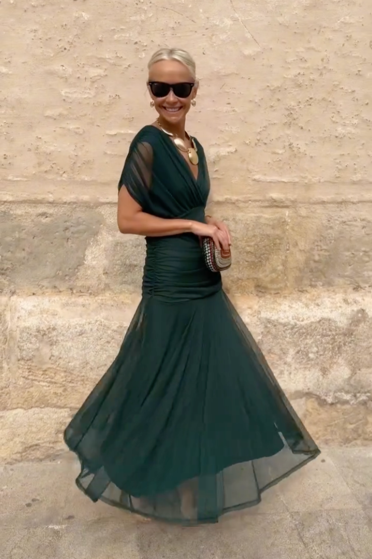 V-Neck Wedding Guest Maxi Dress for Women
