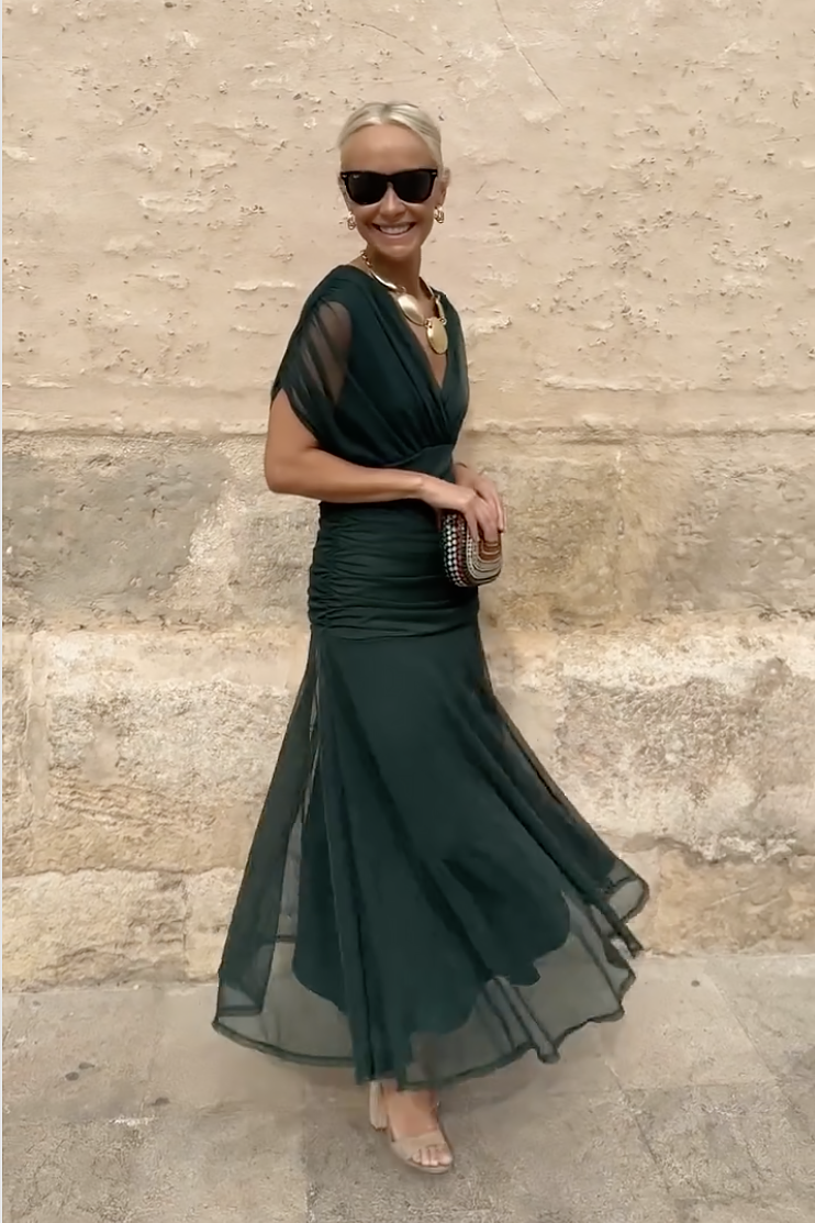 V-Neck Wedding Guest Maxi Dress for Women