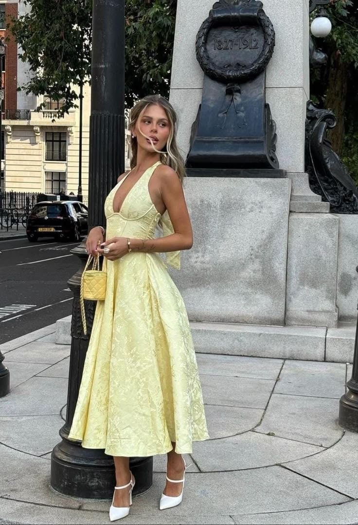 Midi V-Neck Wedding Guest Dress for Women