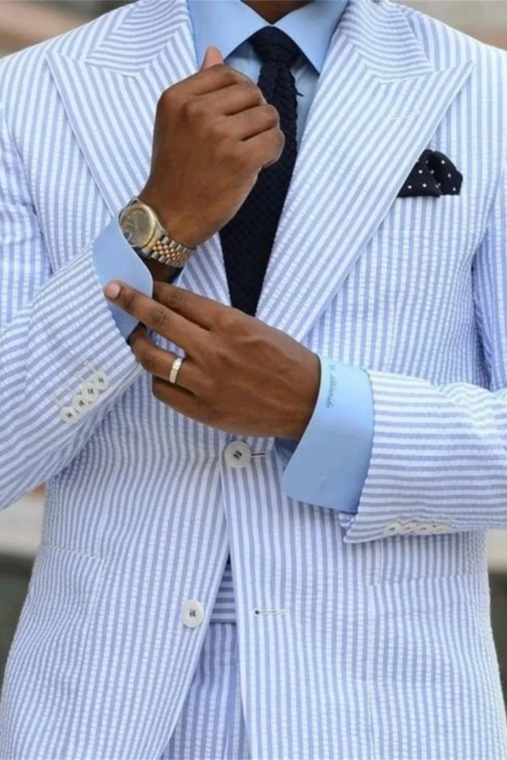 Striped Peaked Lapel Suit Set for Men