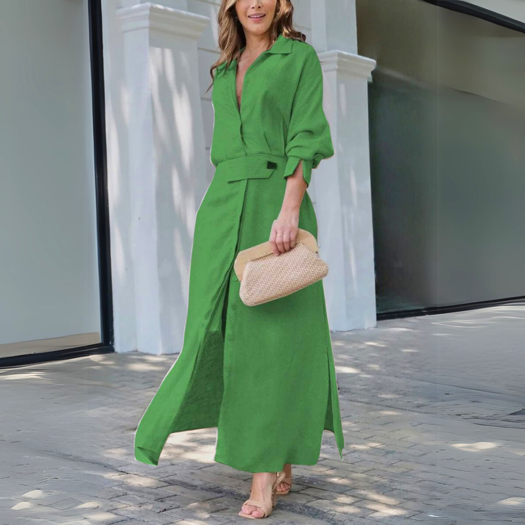 V-Neck Belted Wedding Guest Maxi Dress for Women