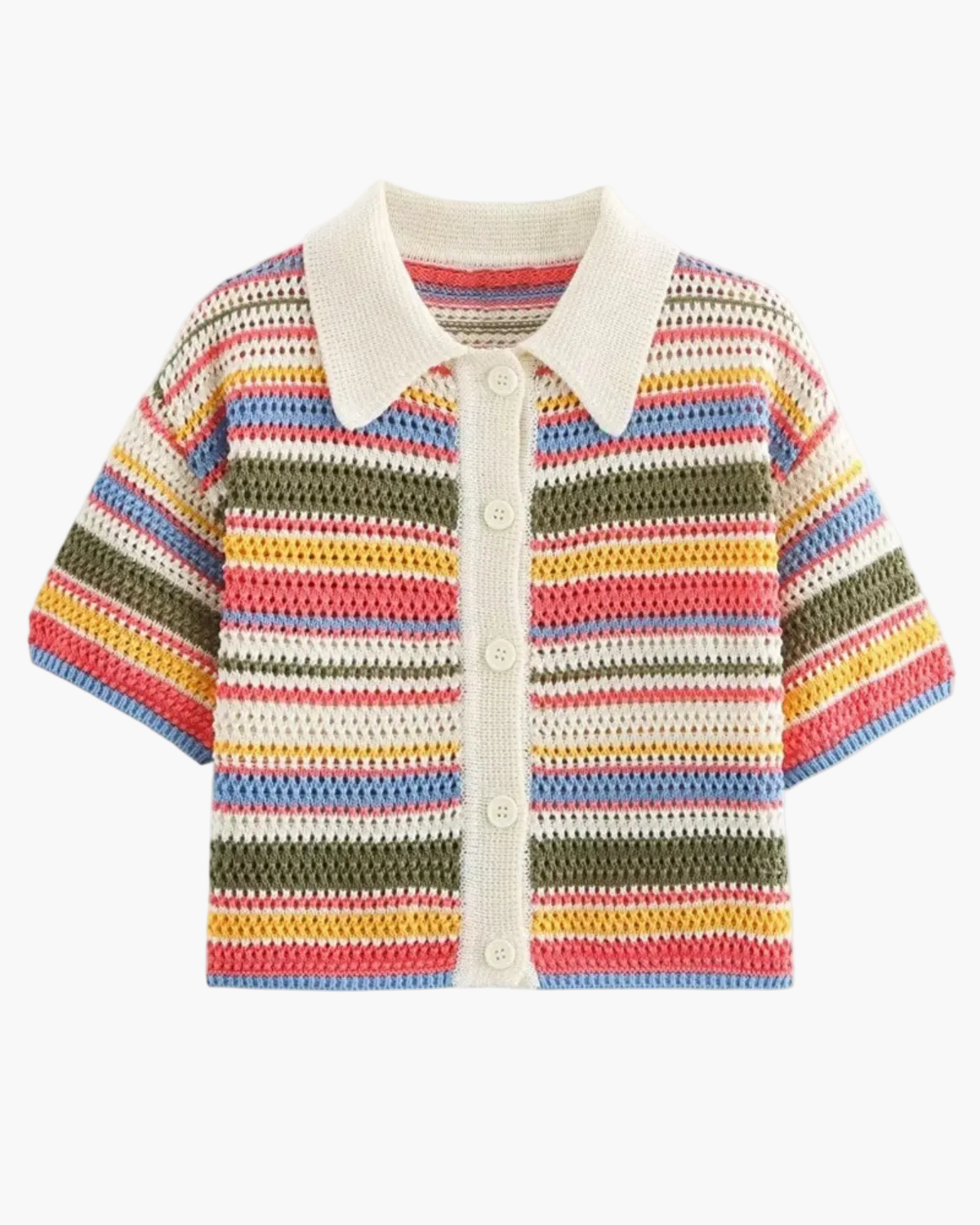 Striped Crochet Top with Button Closure for Women