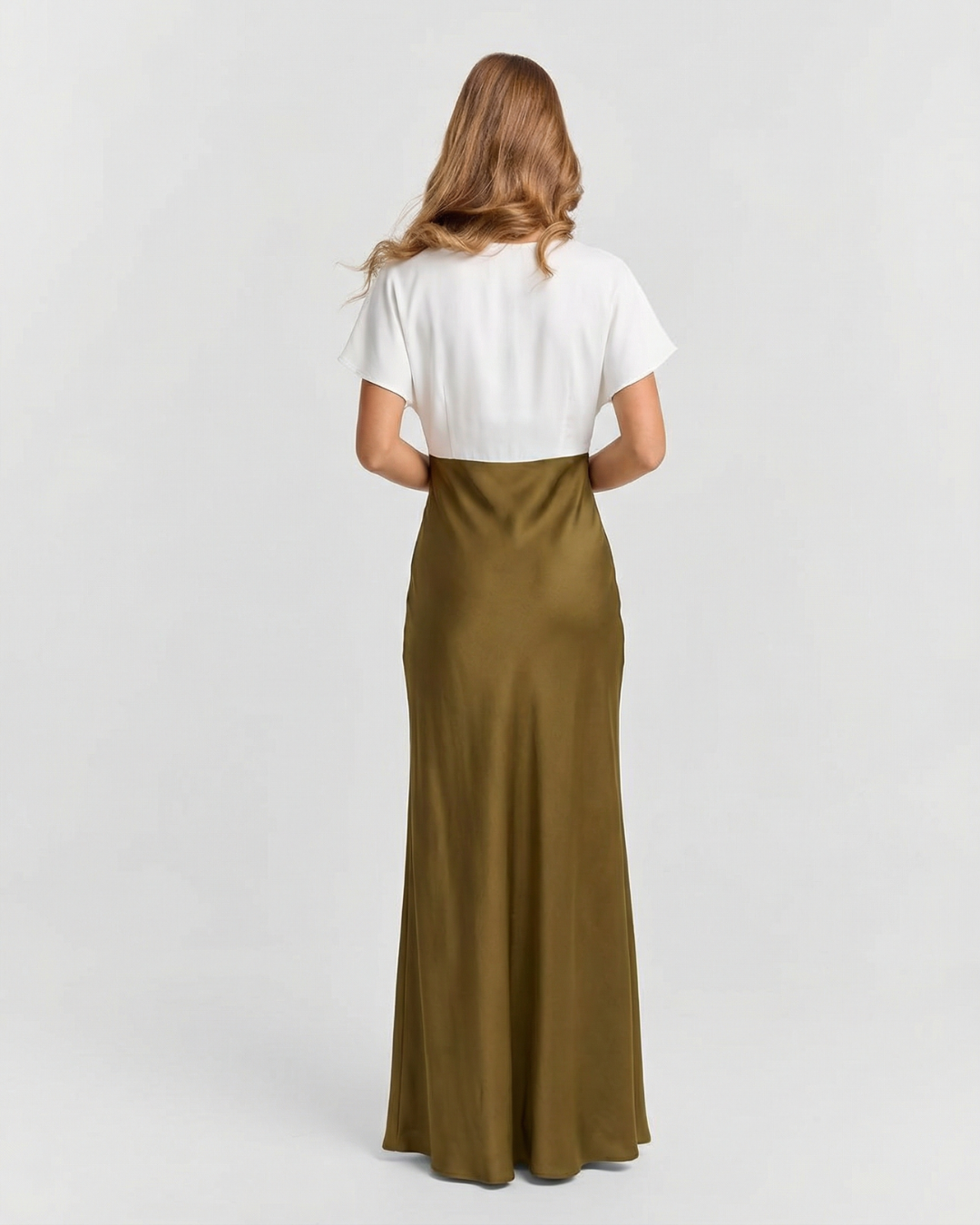 V-Neck Satin Maxi Dress with Lace Trim for Women
