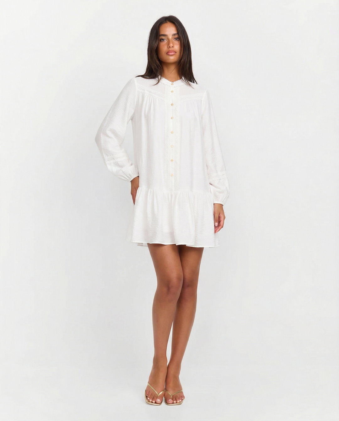 Pleated Long Sleeve Mini Dress for Women