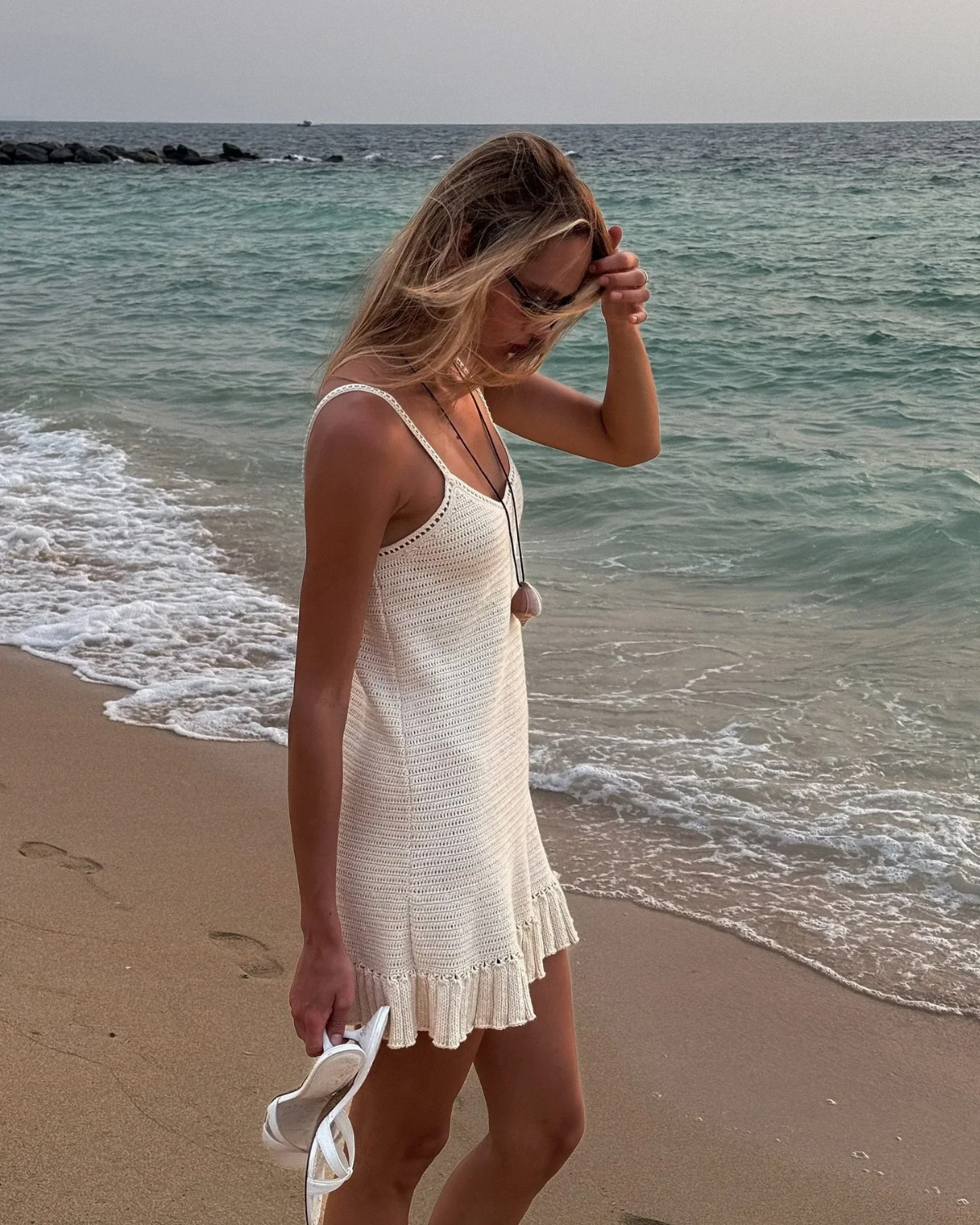 Crochet Mini Dress with Frills for Women