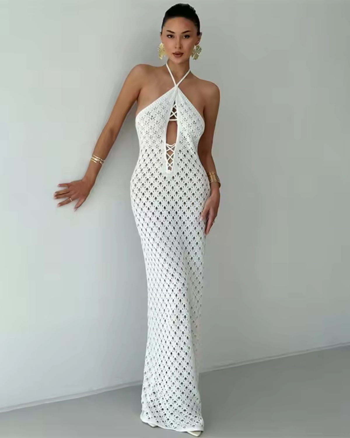 Crochet Beach Dress with Halter Neck for Women