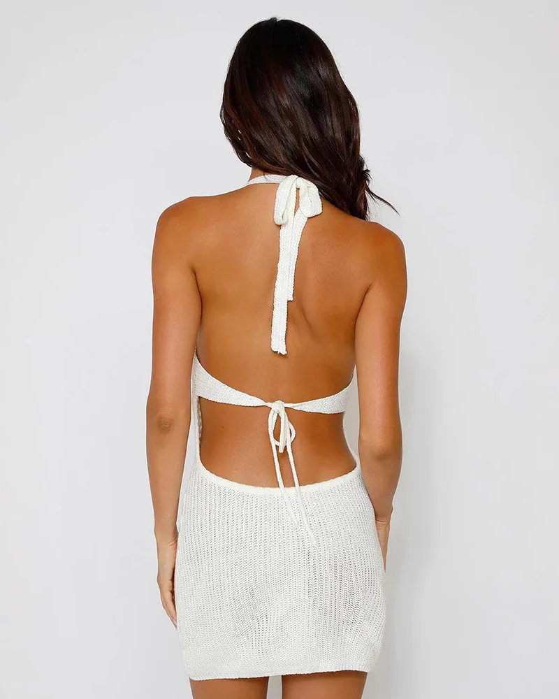 Crochet Halter Neck Mini Dress for Women