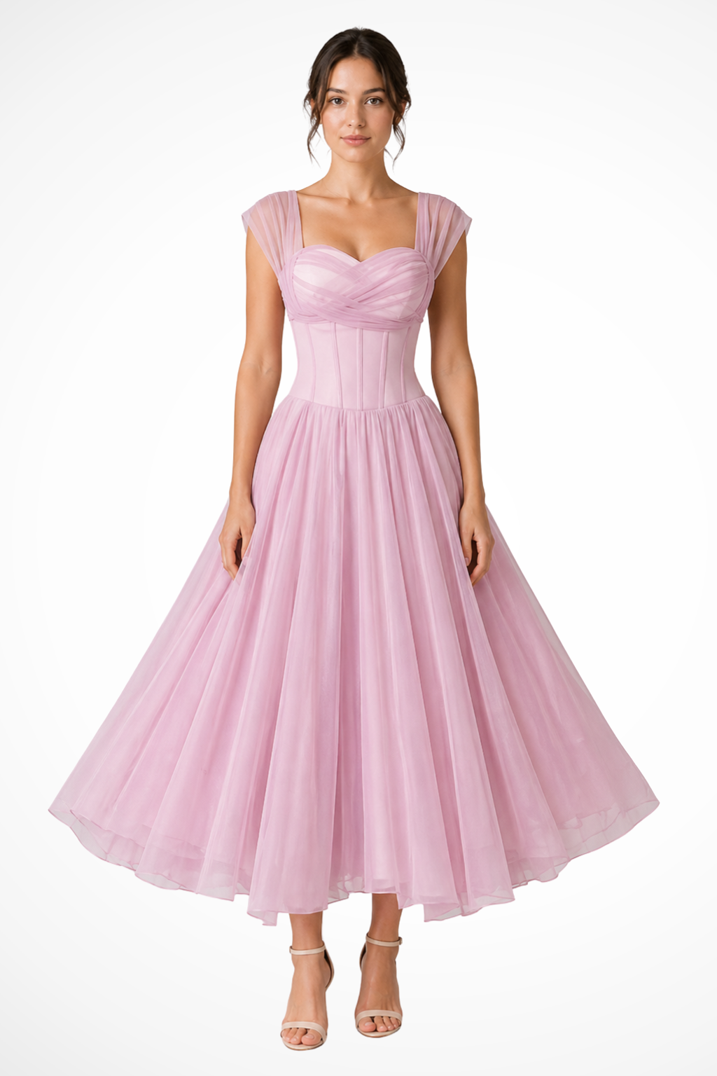 Sweetheart Neck Tulle A-Line Wedding Guest Midi Dress for Women