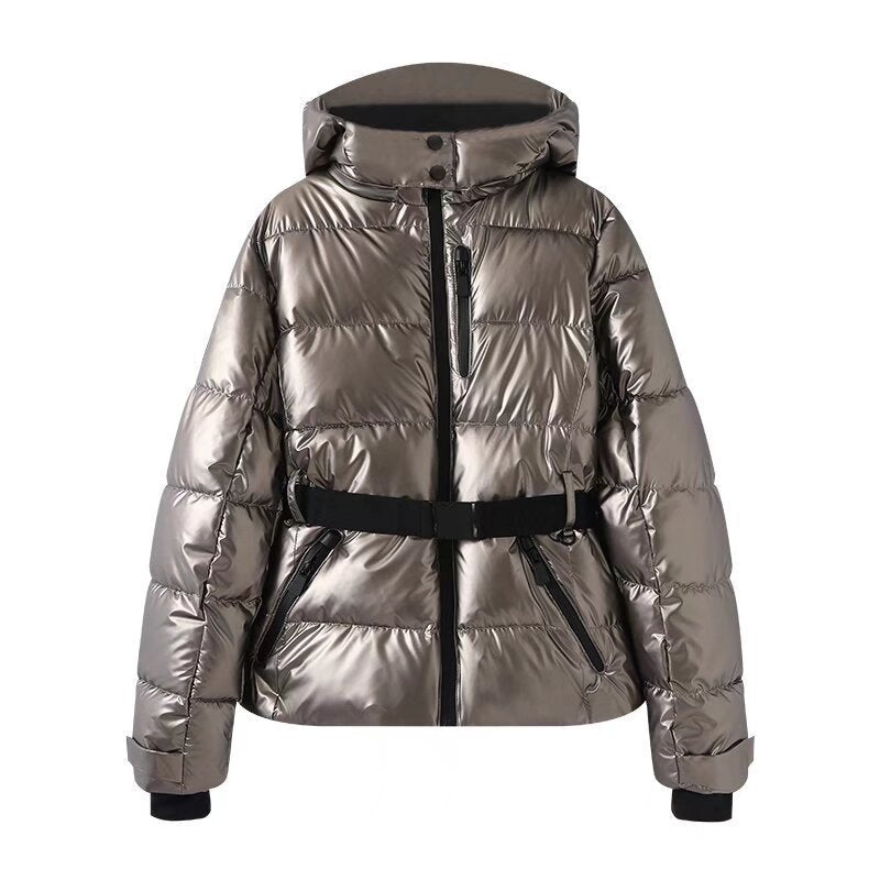 Hooded Ski Jacket with Belt for Women