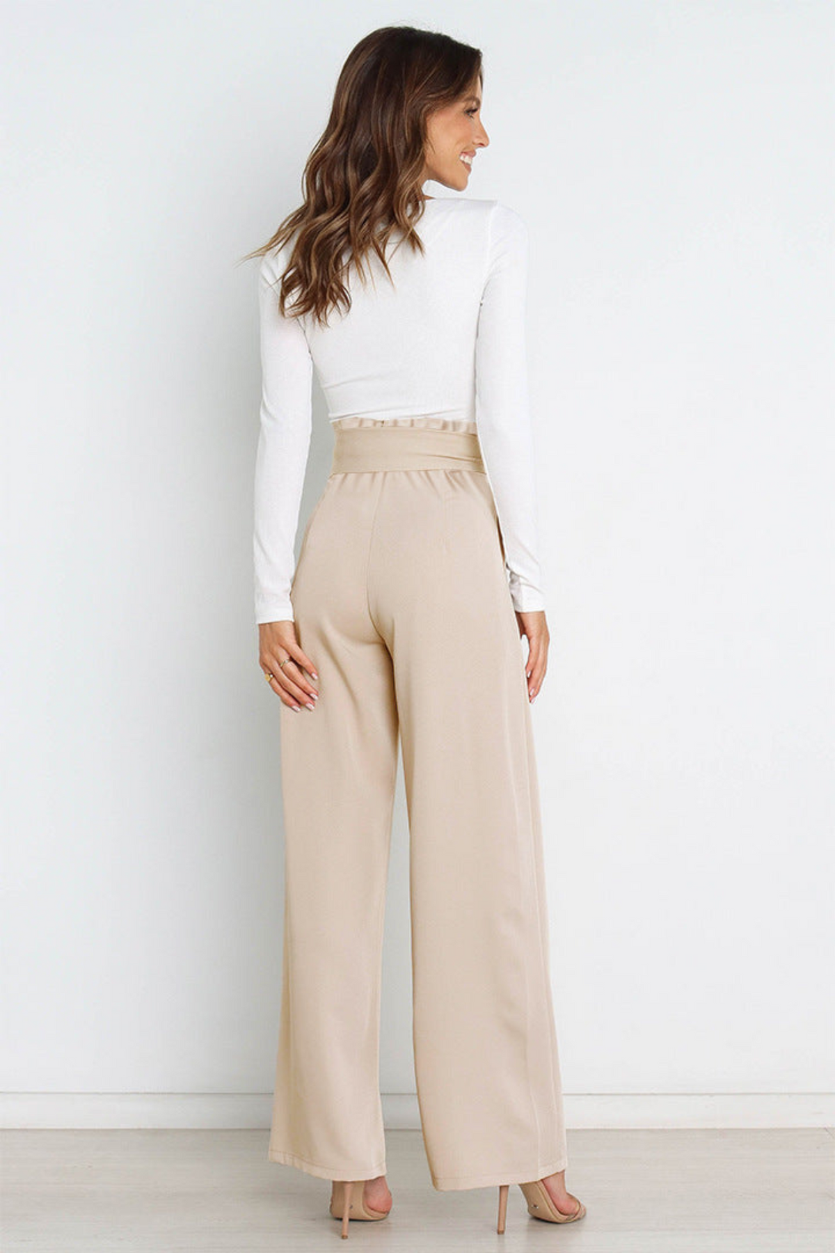 Wide Leg Belted Linen Trousers for Women
