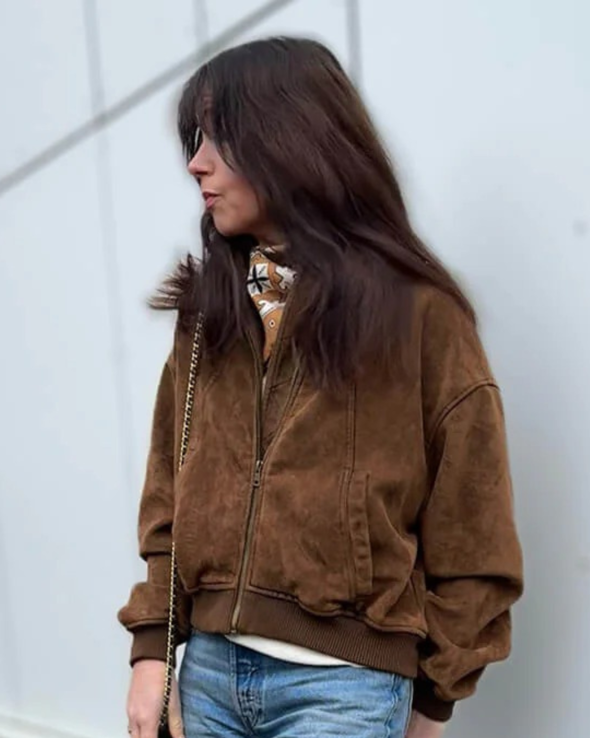 Suede Jacket with Dropped Shoulders for Women