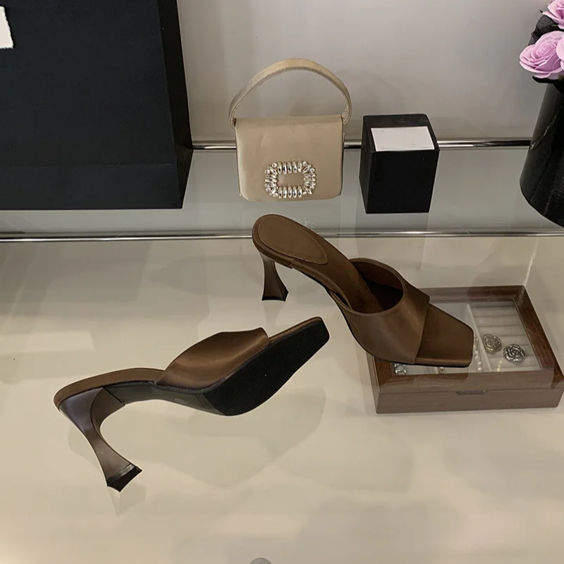 Satin Block Heel Mules with Square Toe for Women