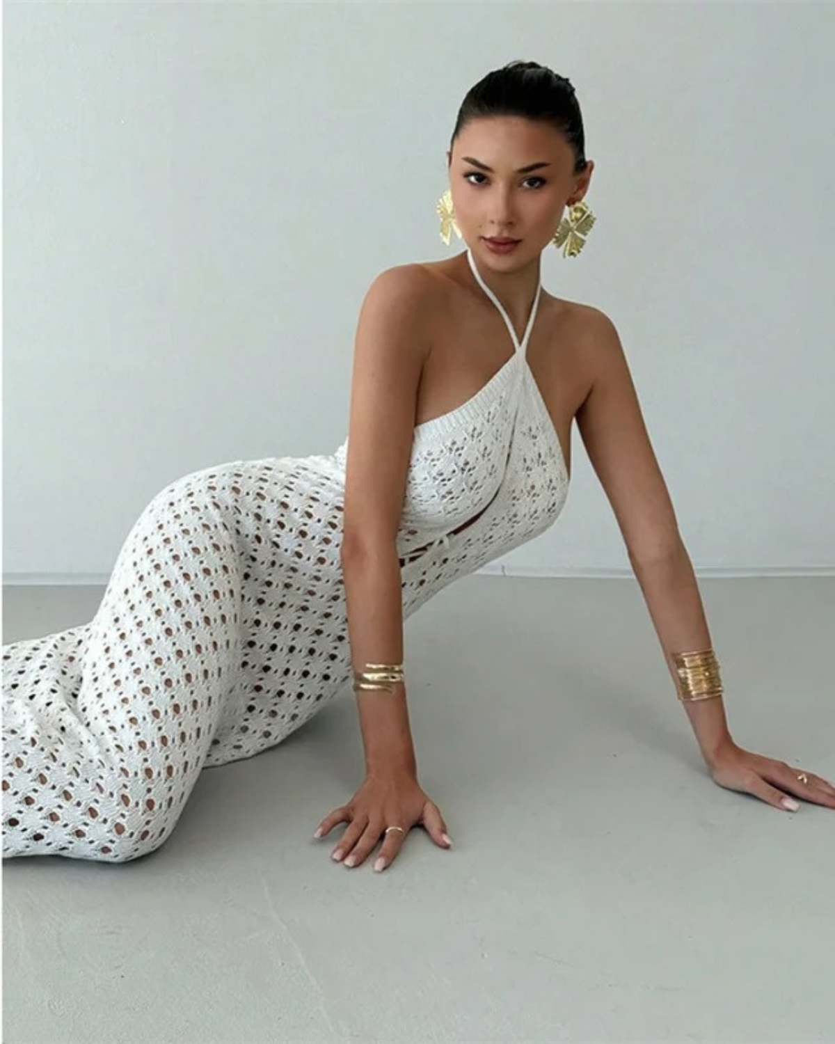 Crochet Beach Dress with Halter Neck for Women