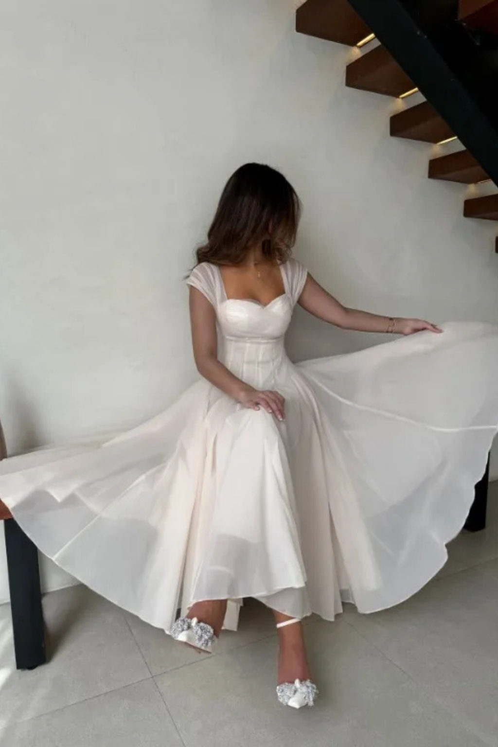 Sweetheart Neck Tulle A-Line Wedding Guest Midi Dress for Women