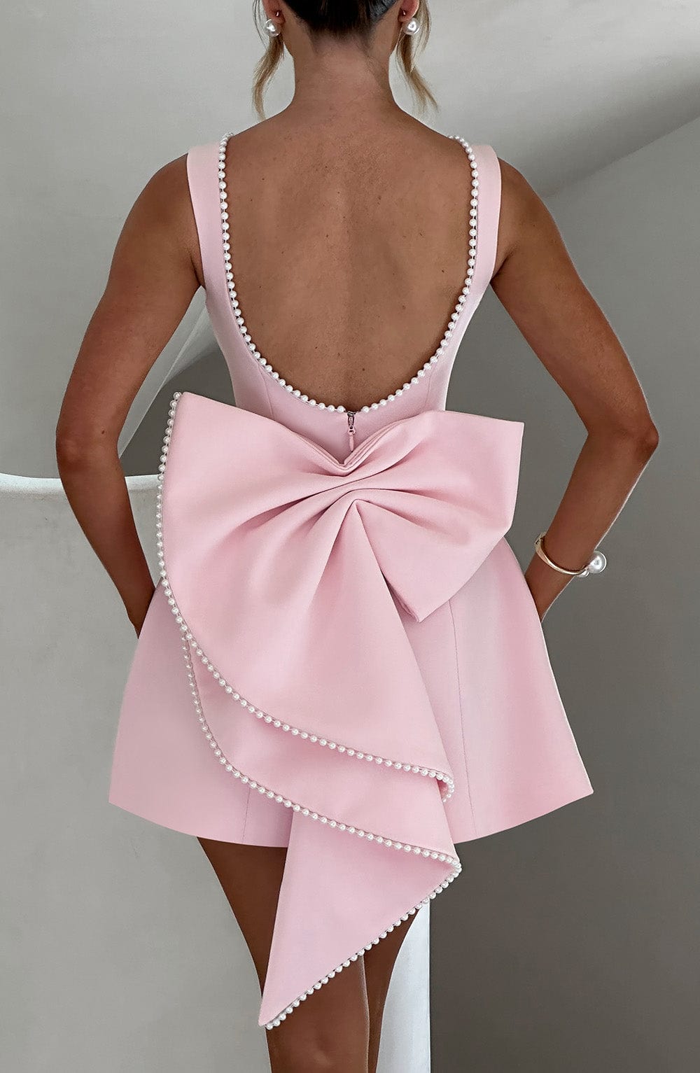 Wedding Guest A-Line Mini Dress with Pearl Trim for Women