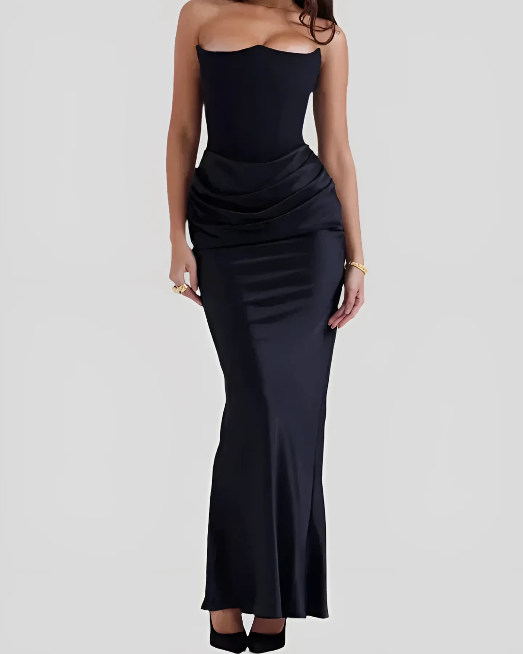 Wedding Guest Strapless Draped Maxi Dress for Women