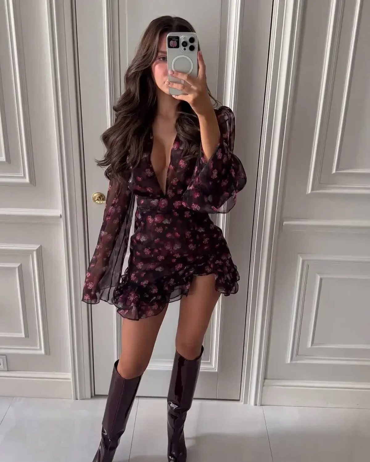 Floral Mini Dress with Ruffle Hem for Women