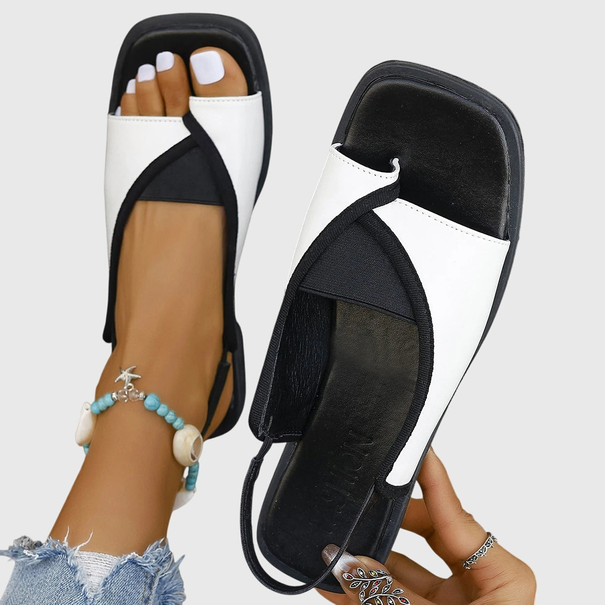 Slingback Flat Sandals with Contrast Trim for Women