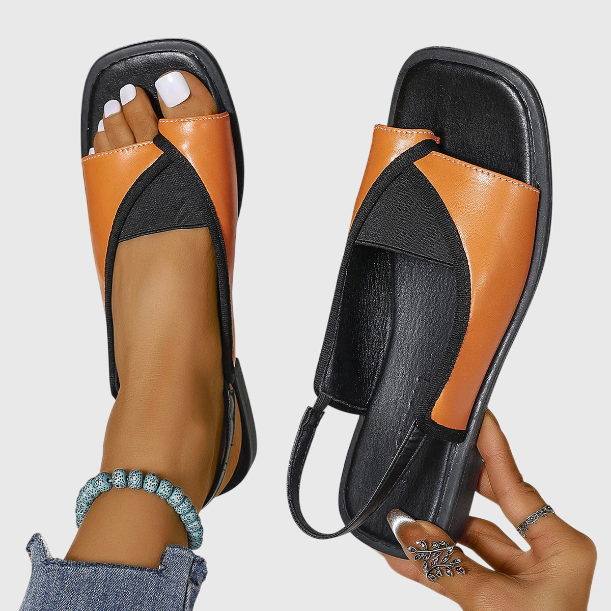 Slingback Flat Sandals with Contrast Trim for Women