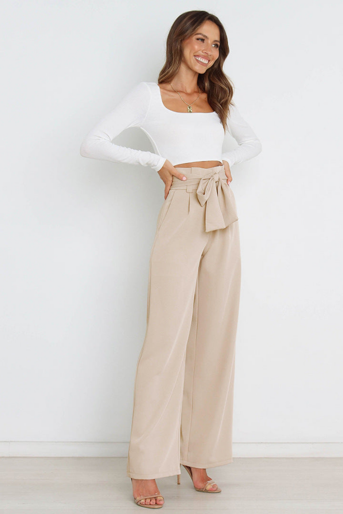 Wide Leg Belted Linen Trousers for Women