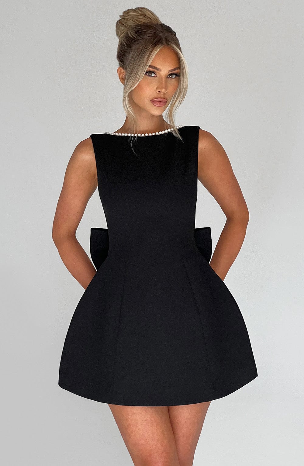 Wedding Guest A-Line Mini Dress with Pearl Trim for Women