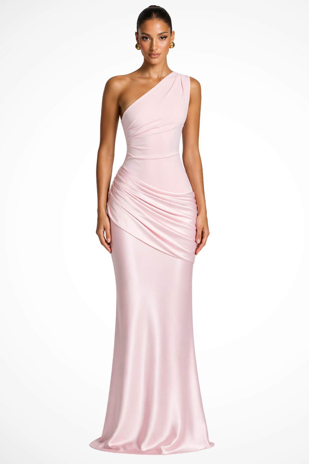 One Shoulder Ruched Wedding Guest Maxi Dress for Women