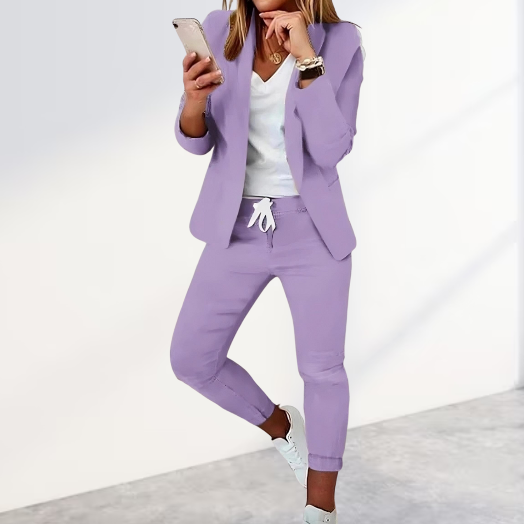 Oversized Blazer and Jogging Trousers Set for Women - Fioletowy