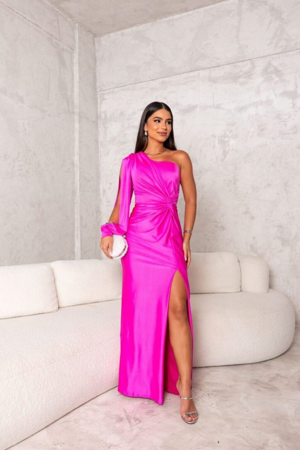 One-Shoulder Maxi Dress with Split Wedding Guest for Women