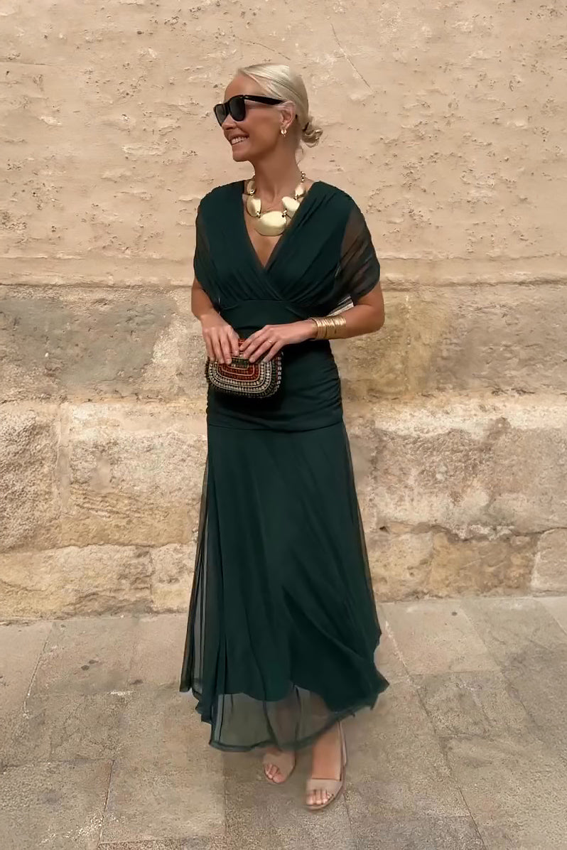 V-Neck Wedding Guest Maxi Dress for Women