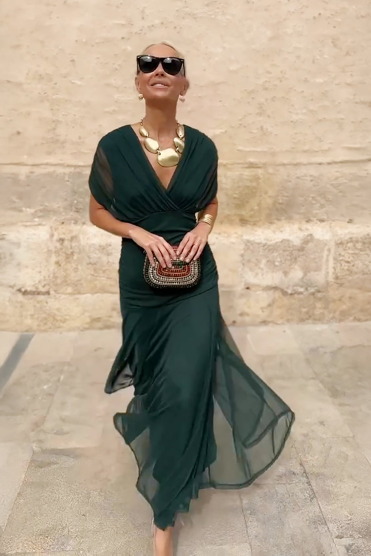 V-Neck Wedding Guest Maxi Dress for Women