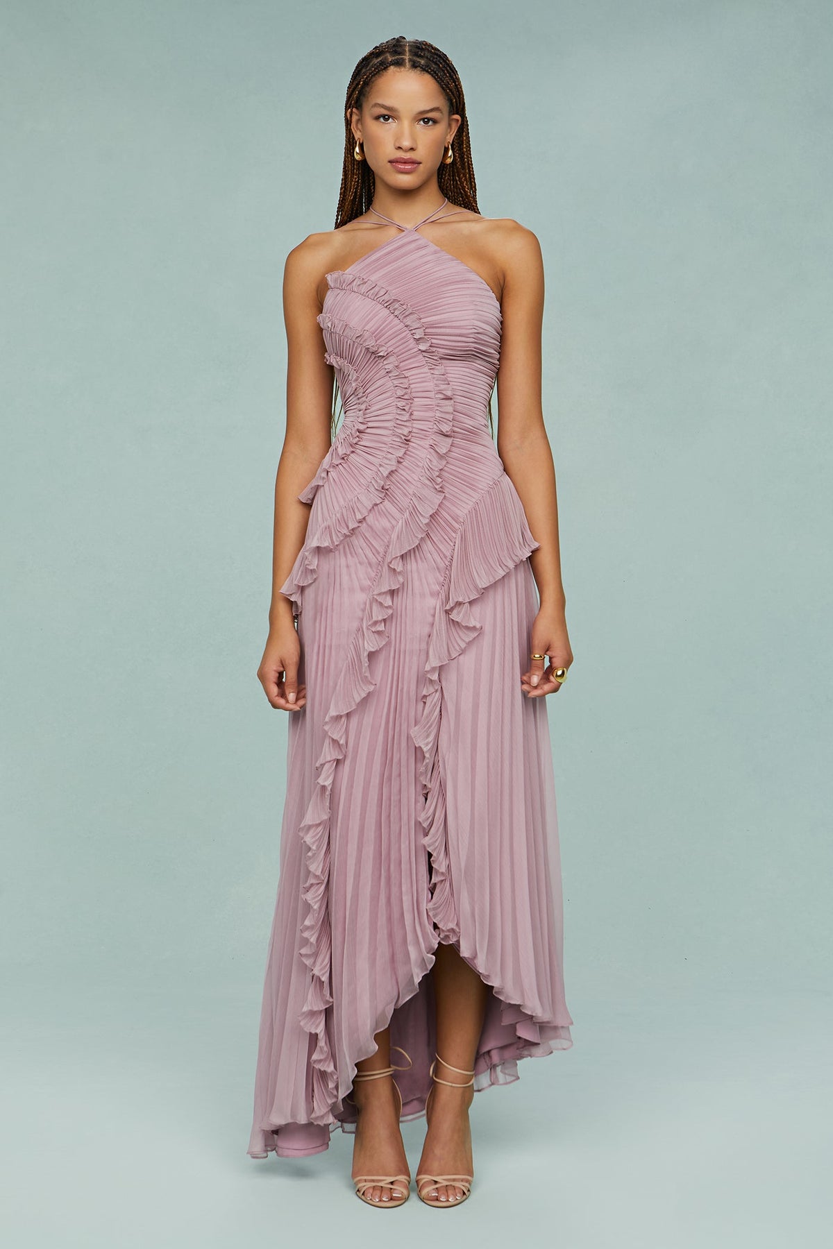 Halterneck Pleated Wedding Guest Maxi Dress for Women