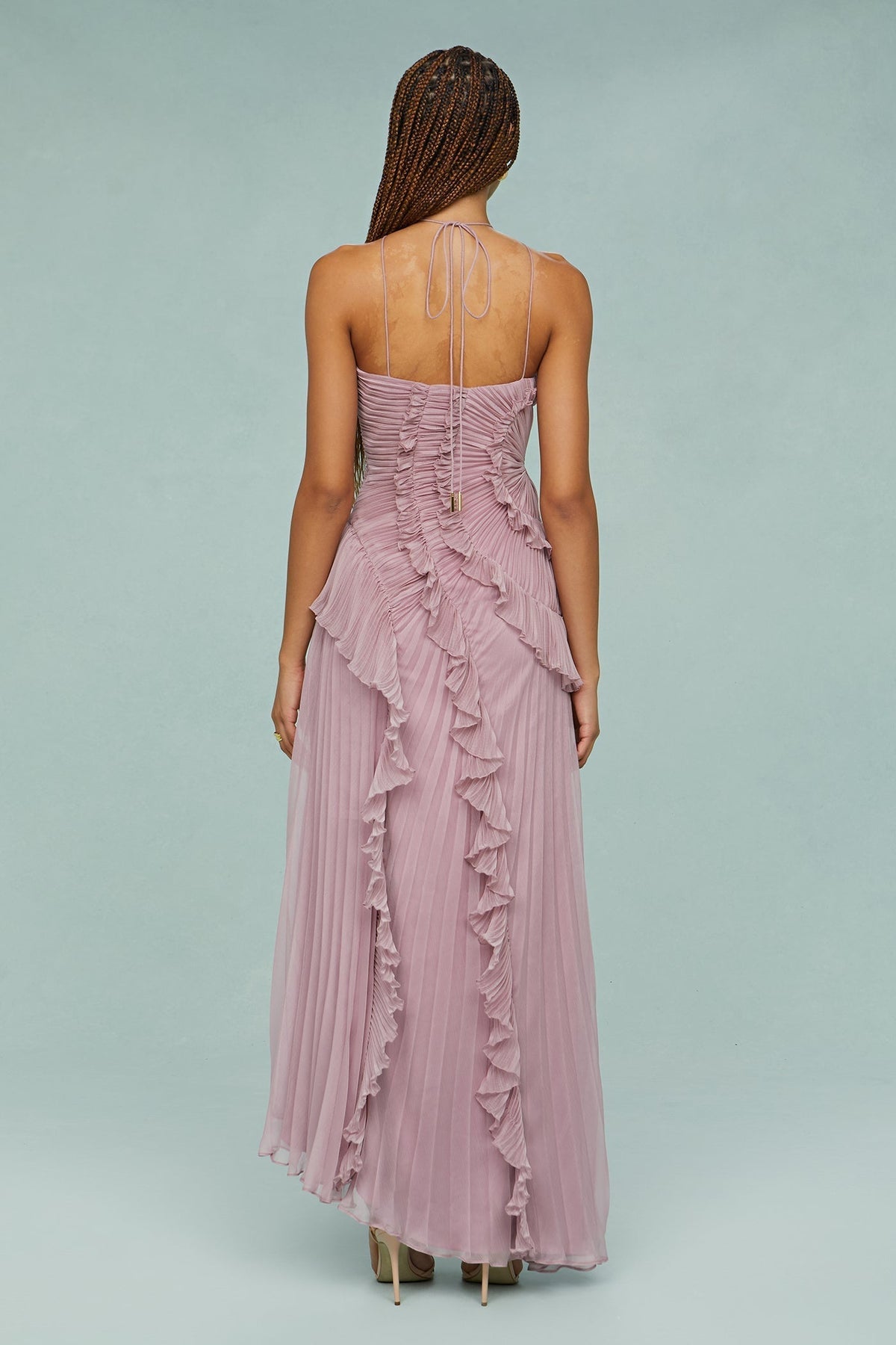 Halterneck Pleated Wedding Guest Maxi Dress for Women