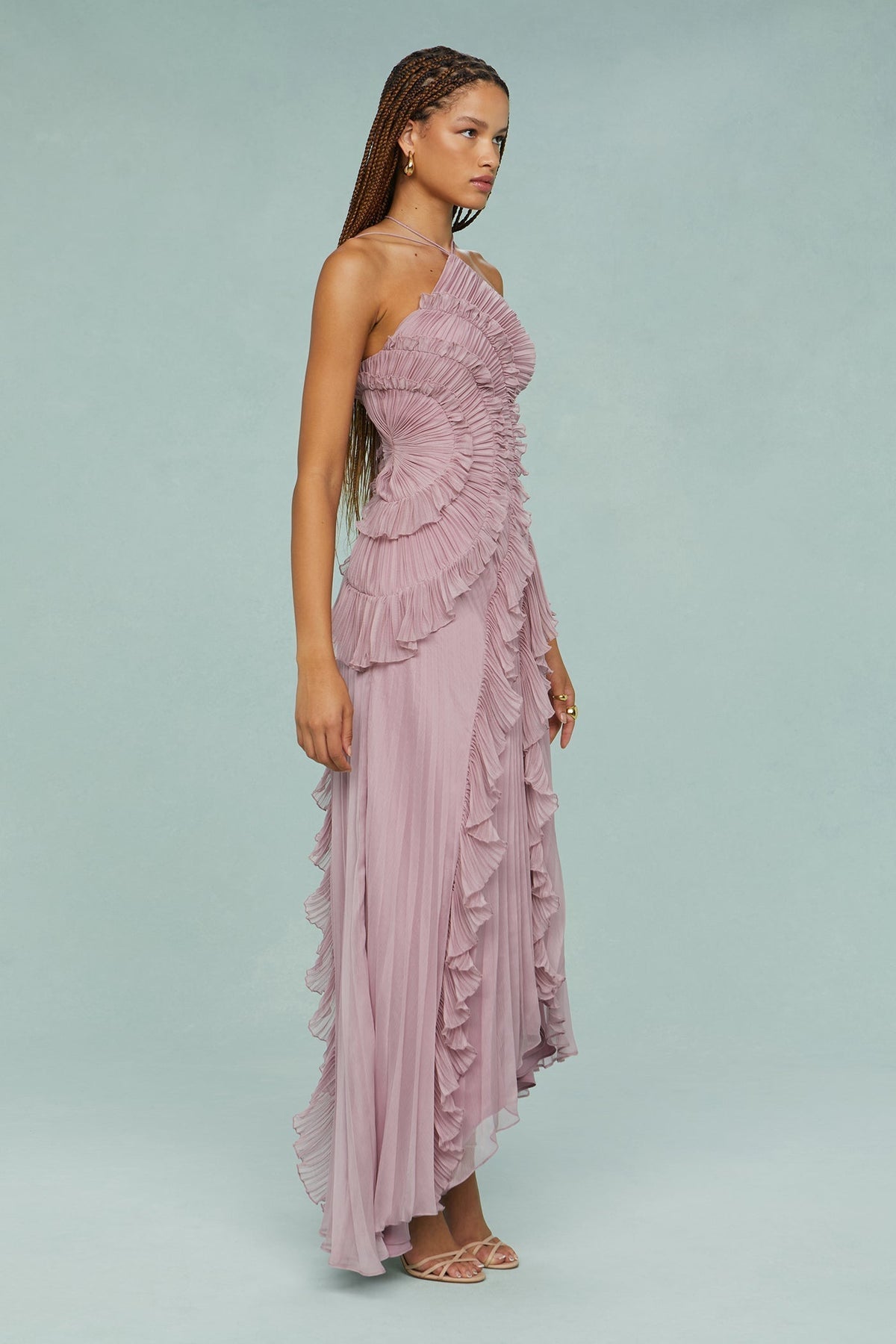 Halterneck Pleated Wedding Guest Maxi Dress for Women