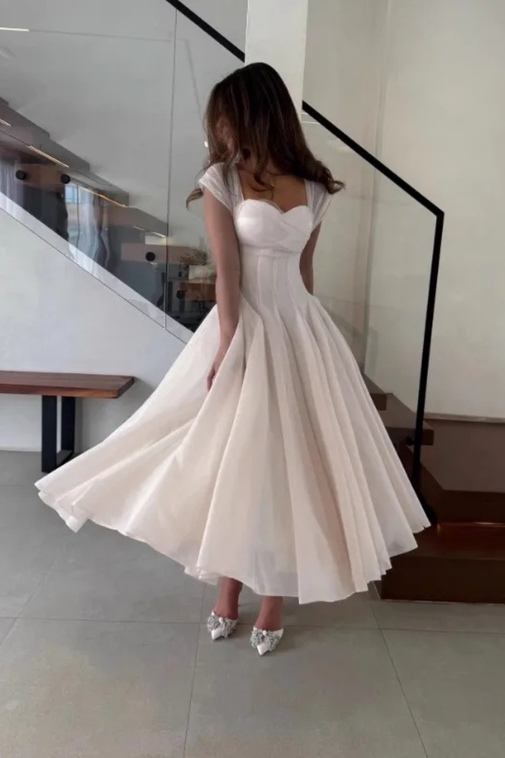 Sweetheart Neck Tulle A-Line Wedding Guest Midi Dress for Women