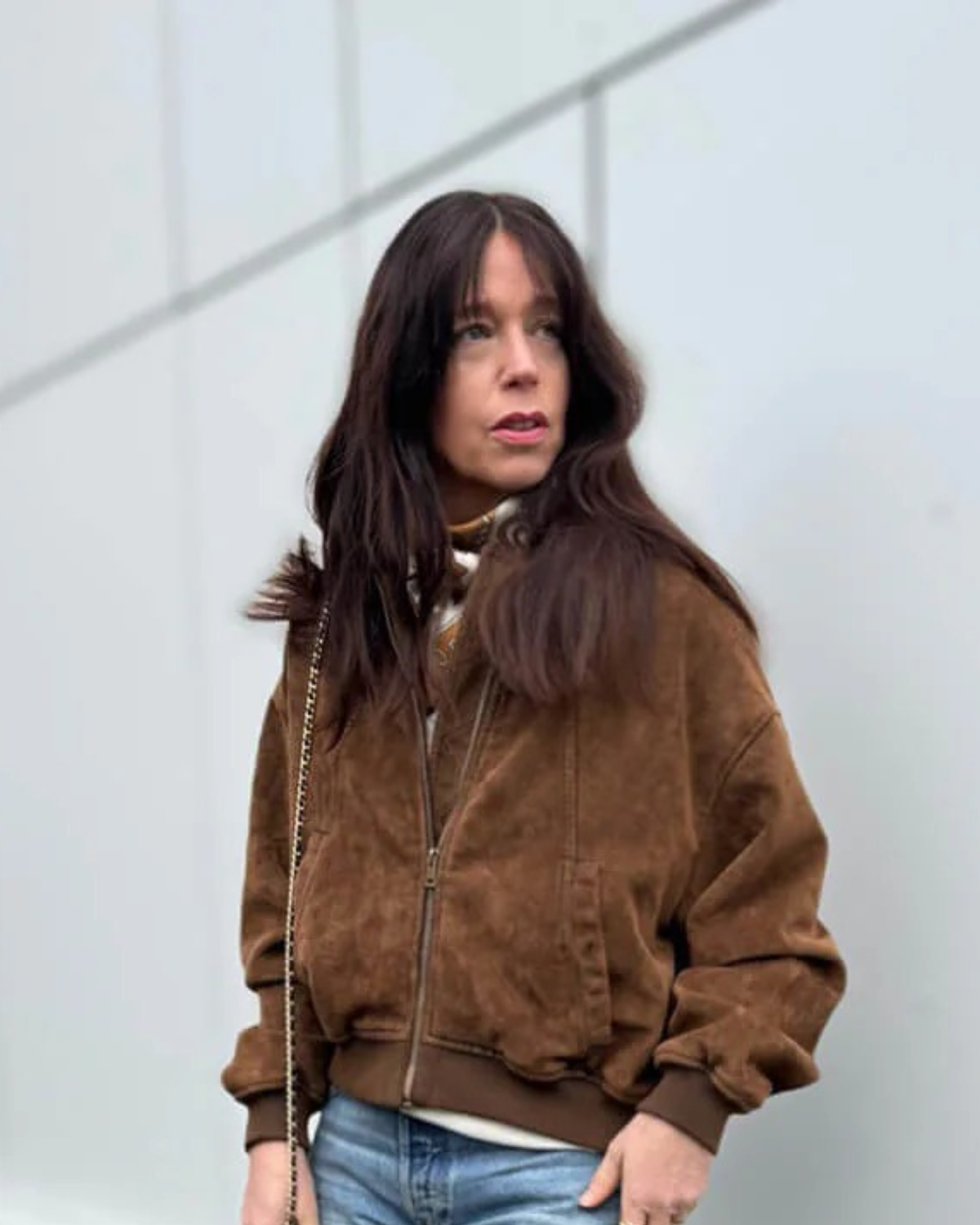 Suede Jacket with Dropped Shoulders for Women