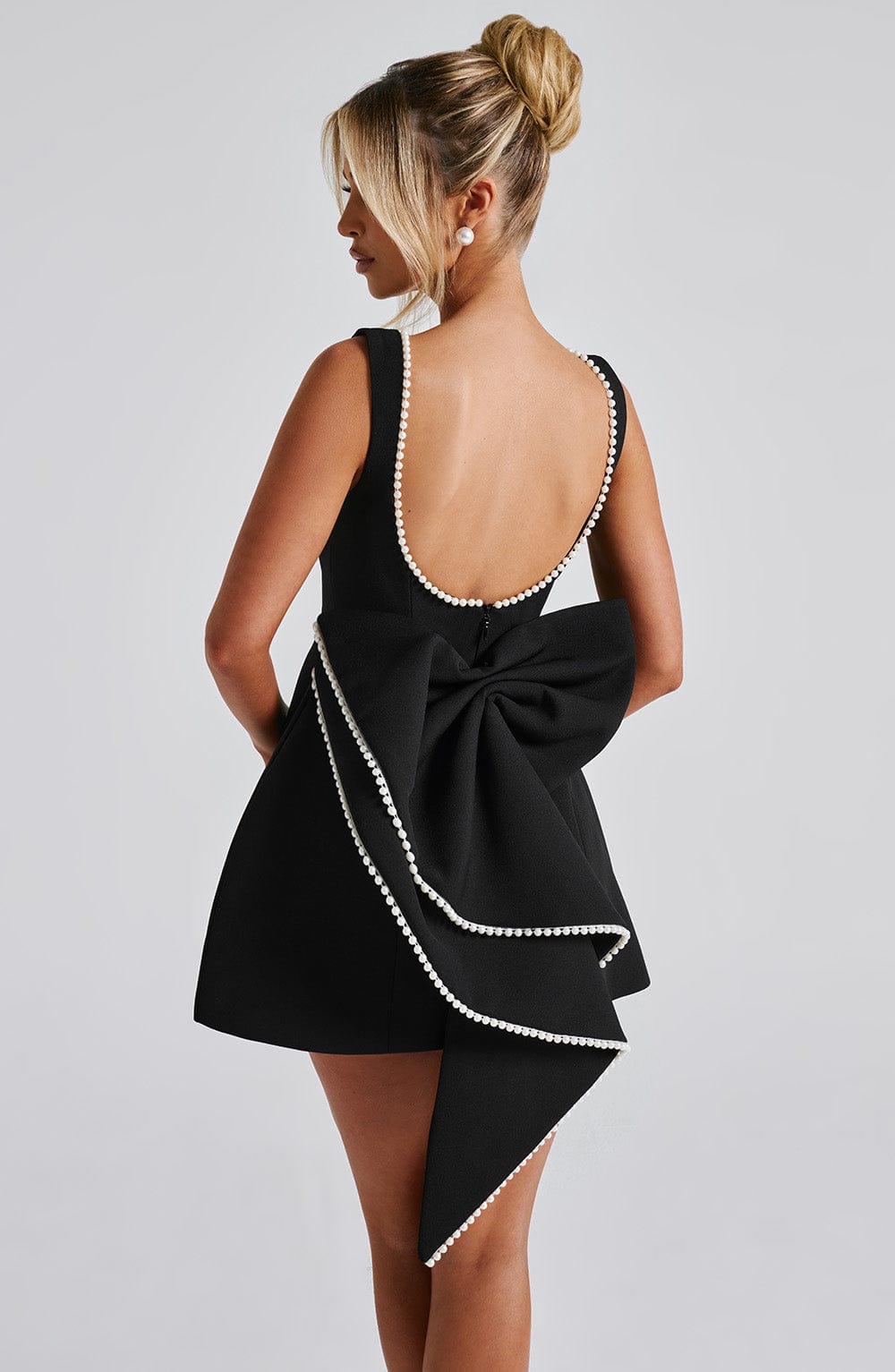 Wedding Guest A-Line Mini Dress with Pearl Trim for Women