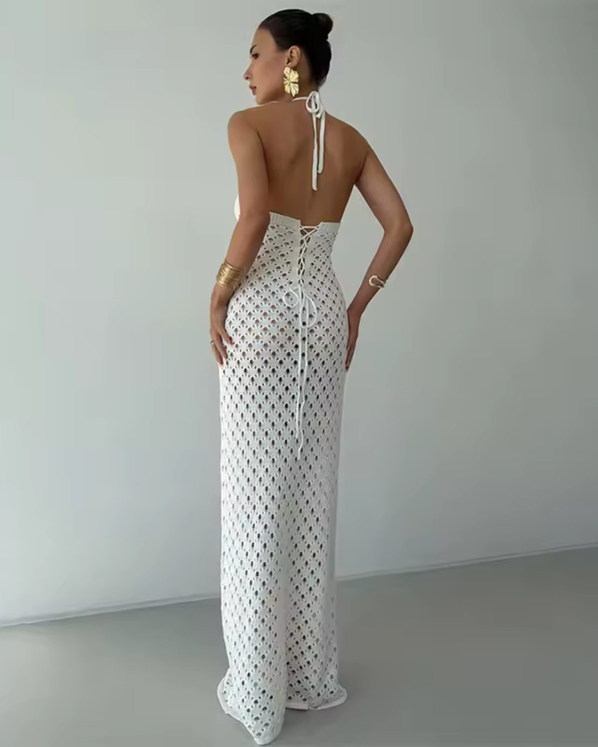 Crochet Beach Dress with Halter Neck for Women
