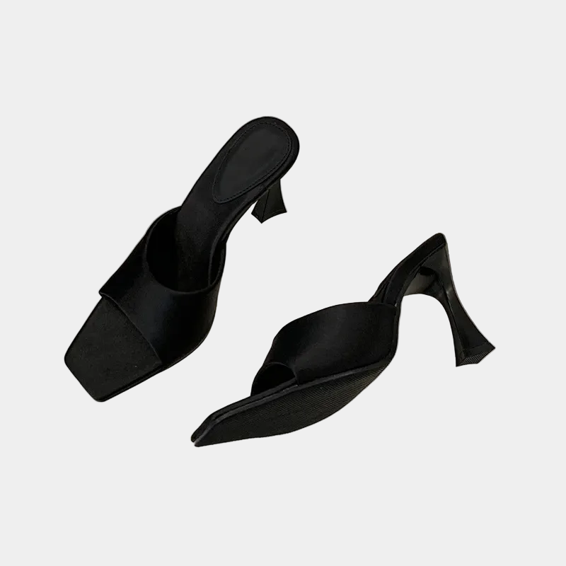 Satin Block Heel Mules with Square Toe for Women