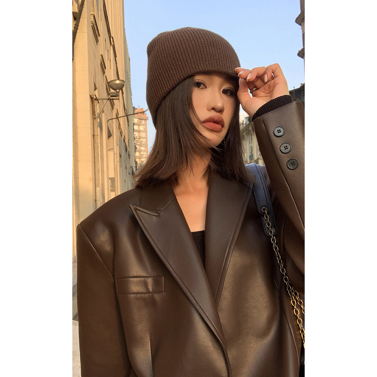 Faux Leather Oversized Blazer for Women