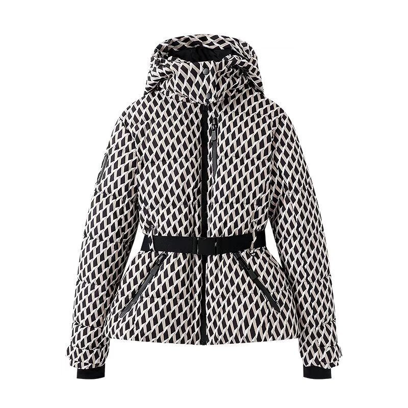 Hooded Ski Jacket with Belt for Women
