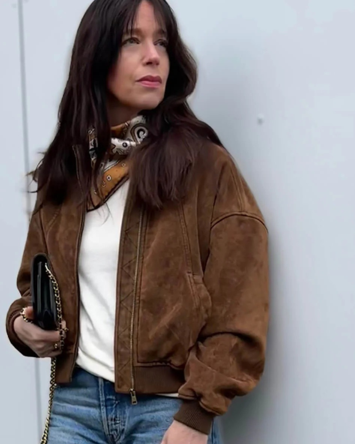 Suede Jacket with Dropped Shoulders for Women