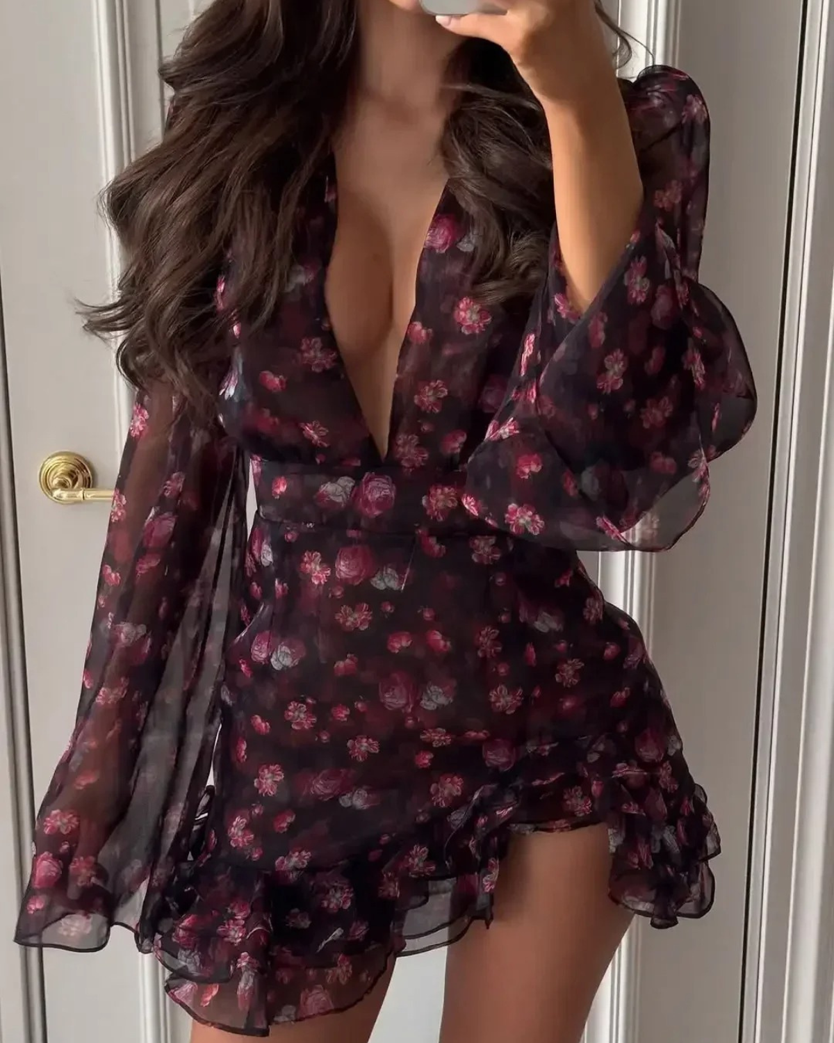 Floral Mini Dress with Ruffle Hem for Women