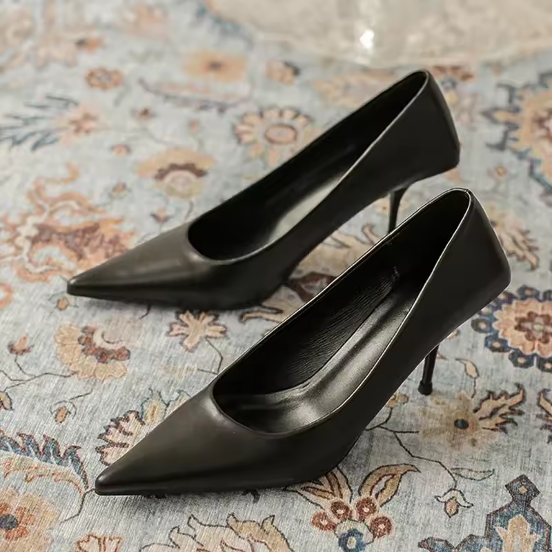 Slip-On Court Heels with Pointed Toe for Women