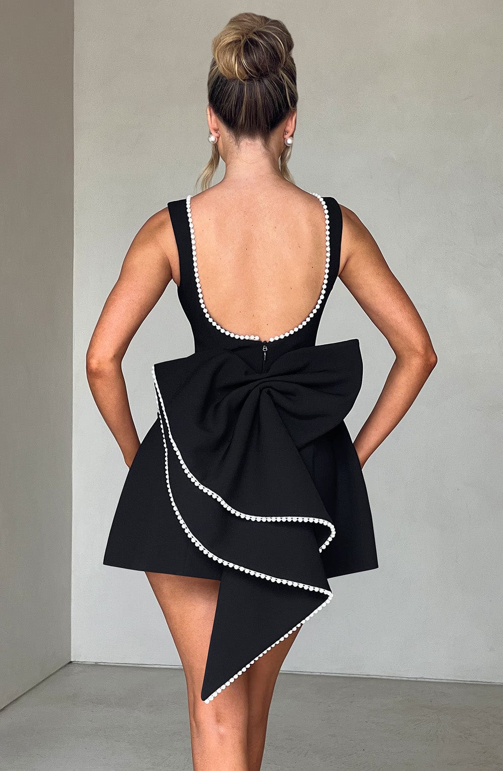 Wedding Guest A-Line Mini Dress with Pearl Trim for Women