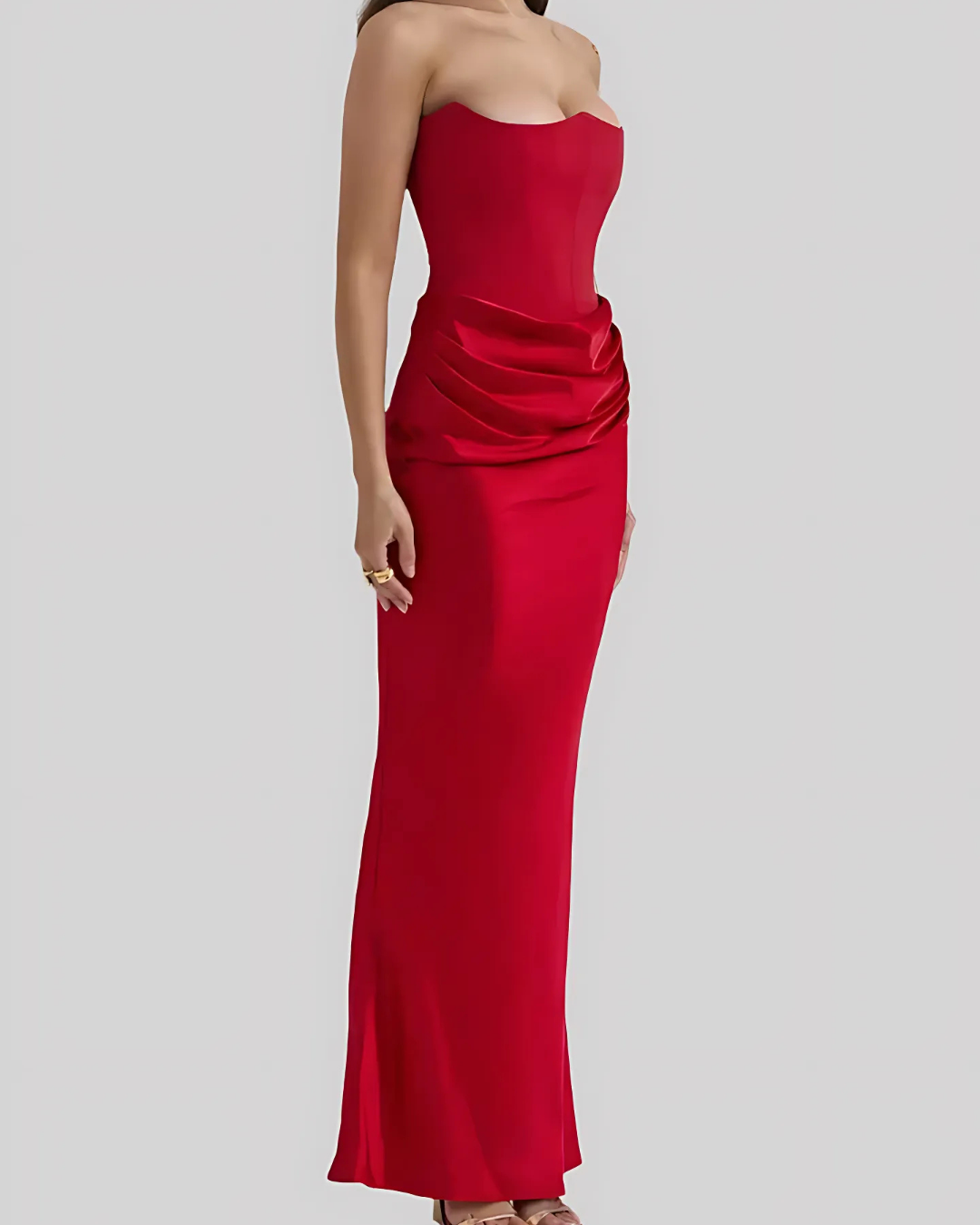 Wedding Guest Strapless Draped Maxi Dress for Women