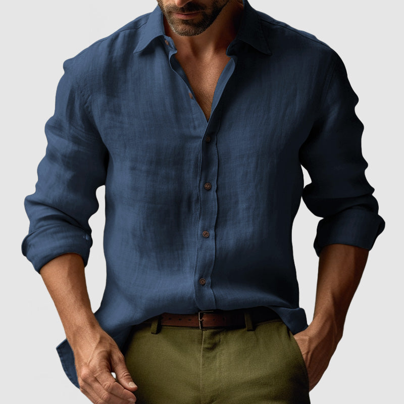 Linen Button-Down Long Sleeve Shirt for Men