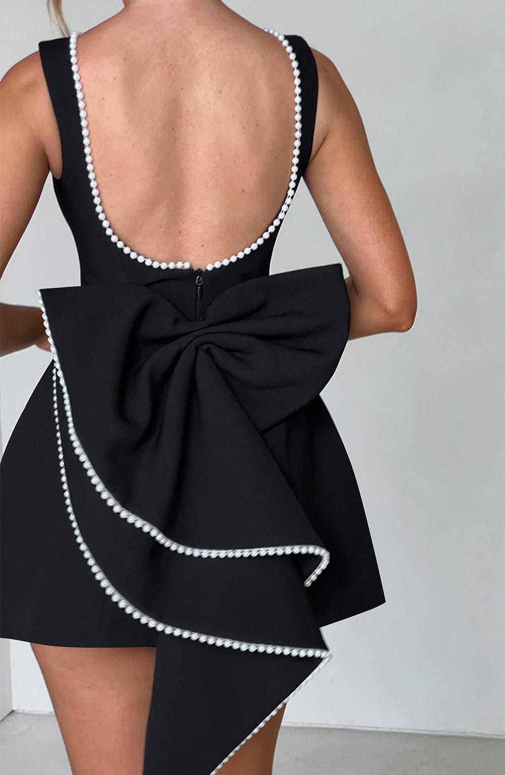 Wedding Guest A-Line Mini Dress with Pearl Trim for Women