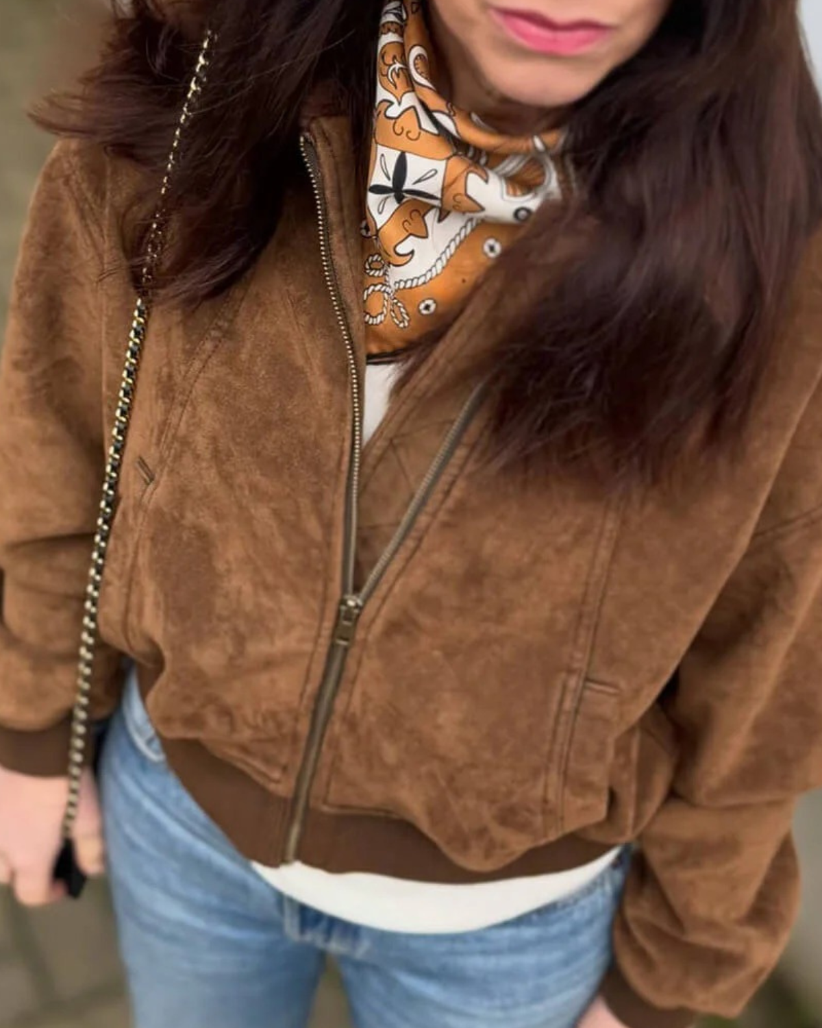 Suede Jacket with Dropped Shoulders for Women