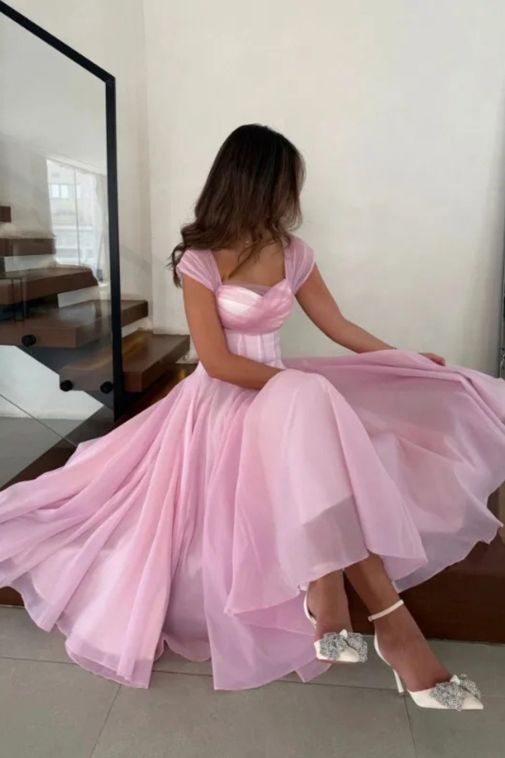 Sweetheart Neck Tulle A-Line Wedding Guest Midi Dress for Women