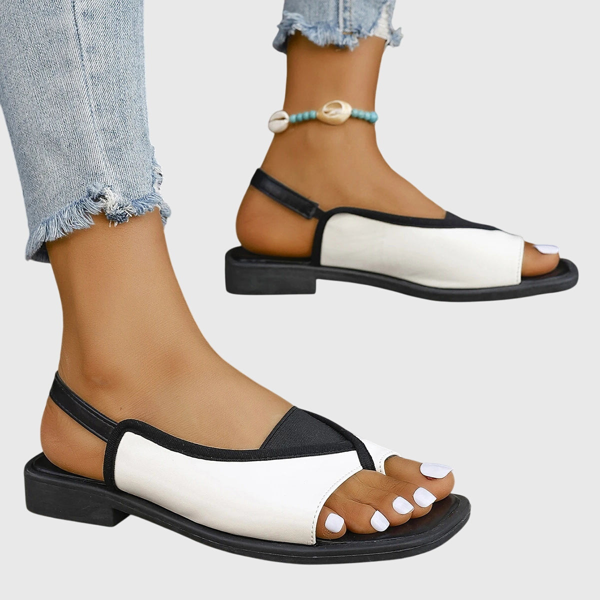 Slingback Flat Sandals with Contrast Trim for Women